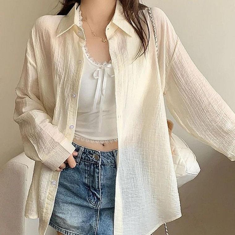 여성용 썸머 베이직 매일쓰기좋은 시스루 셔츠 데일리 남방 상의