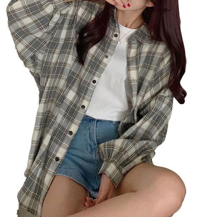 신상 오버핏 구성좋은 체크 남방셔츠 여성용 데일리룩 인기 남방