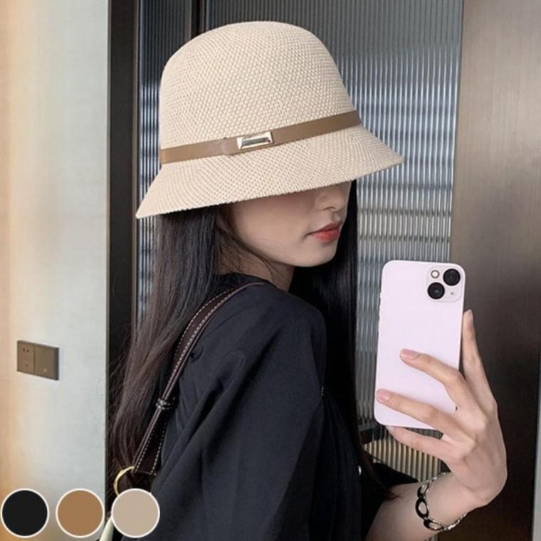 우먼즈 예쁜 실속있는 사각 벨트 포인트 짜임 벙거지 자외선가림 모자