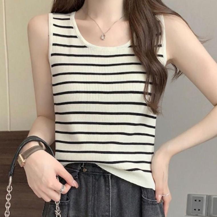 여성 데일리한 배색 스트라이프 골지 나시티 1P 여름 이너 베이직 민소매