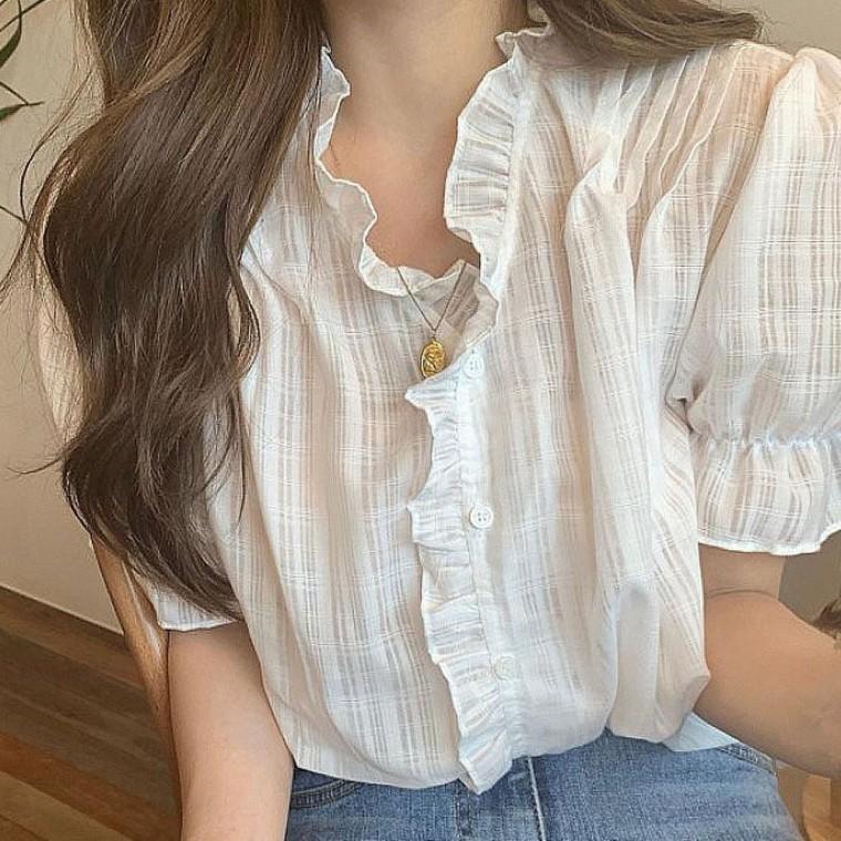 여성용 썸머 프릴 안정적인 루즈핏 반팔 블라우스