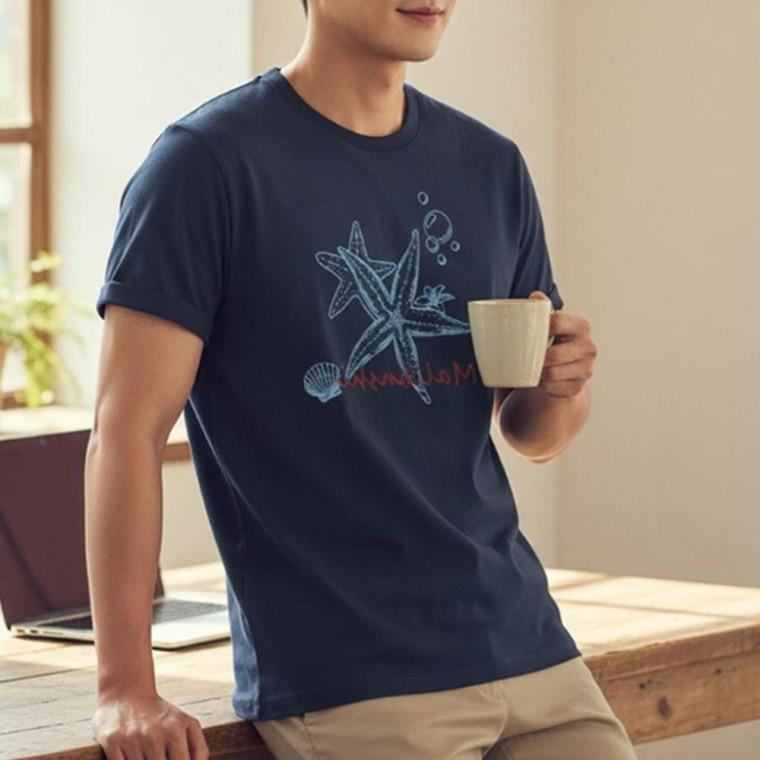 여성 모던한 해변 불가사리 프린팅 여름 반팔티 1P 여유핏 썸머 티셔츠