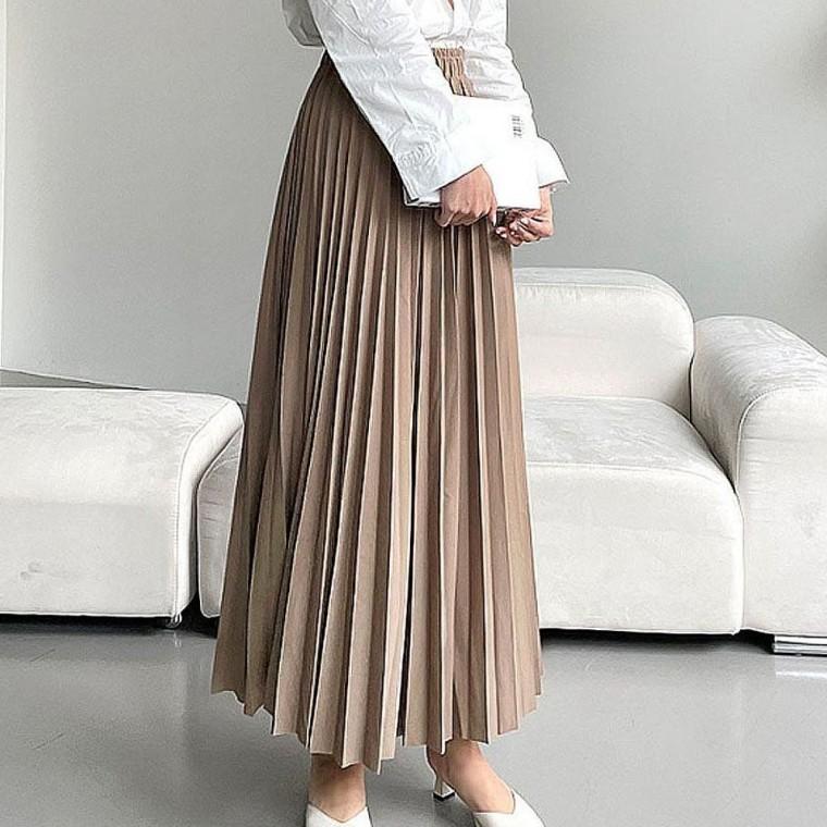 우먼즈 허리밴드 플 모던한 데일리 롱스커트 긴치마