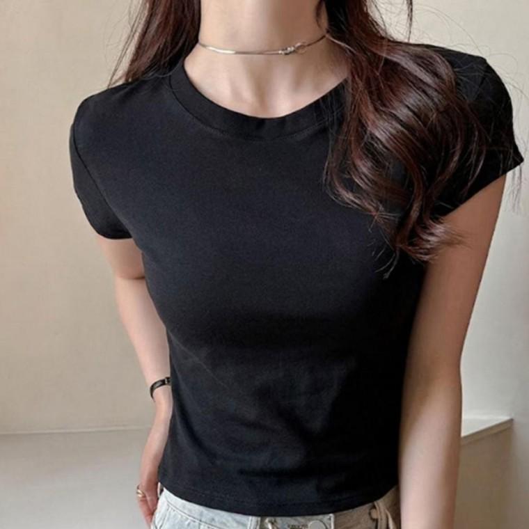 여성 깔끔한 베이직 무지 여름 반팔티 1P 슬림핏 데일리 티셔츠 스타일