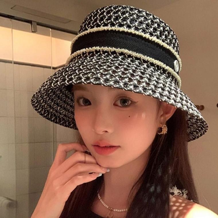 여성 M 부드러운 포인트 여름 버킷햇 1P 사이즈 조절 와이드챙 모자 휴양지