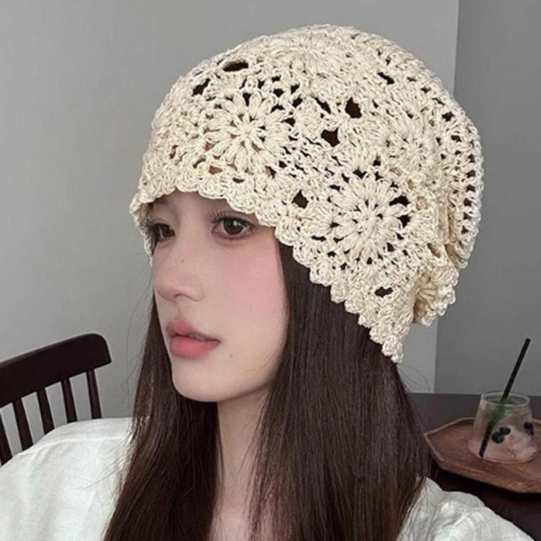 여성 꽃무늬 간편한 짜임 비니 1P 뜨개 모자 힙한 트래블 버킷햇 비치