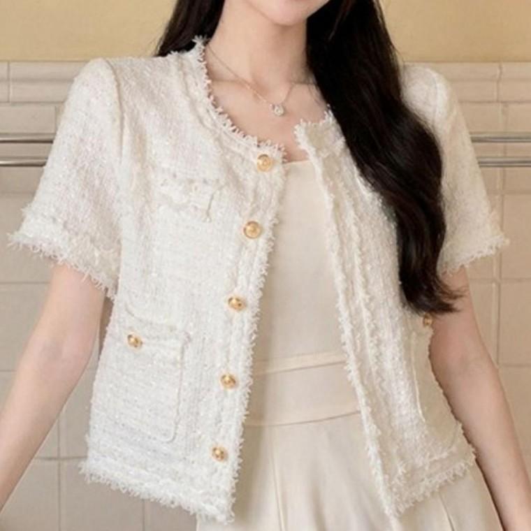 여성 산뜻한 프린세스 트위드 여름 자켓 1P 데일리 반팔 마이 정장 오피스룩