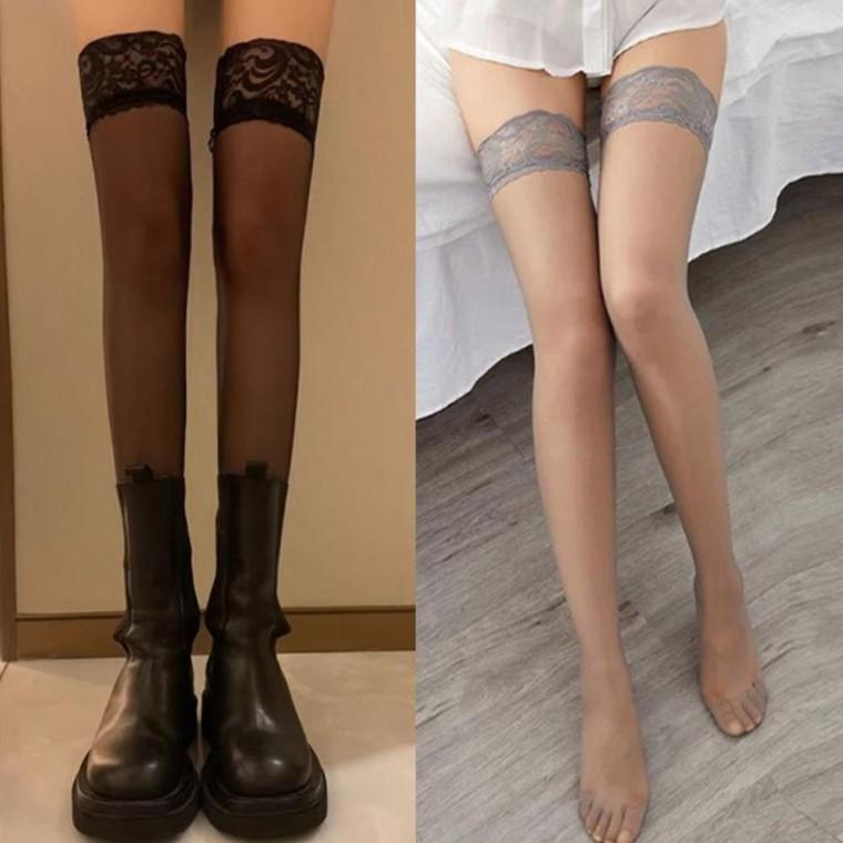 여성 컬러 부드러운 실리콘 레이스 시스루 밴드 스타킹 1P 흘러내림 방지