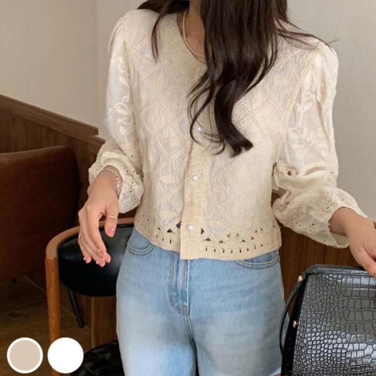 우먼즈 예쁜 손이가는 스위트 자수 느낌 레이스 일상룩 패션 블라우스