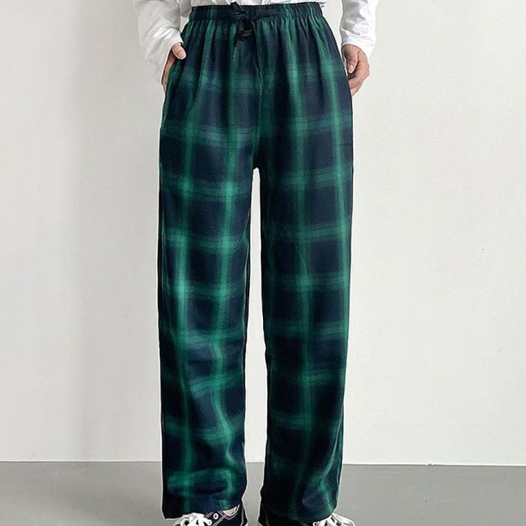 우먼즈 체크 은은한 일자 허리밴드 팬츠 데일리룩 바지