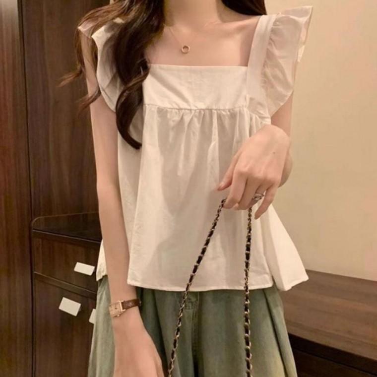 프릴 스퀘어넥 데일리 나시 블라우스 여성 청순 여신핏 러블리