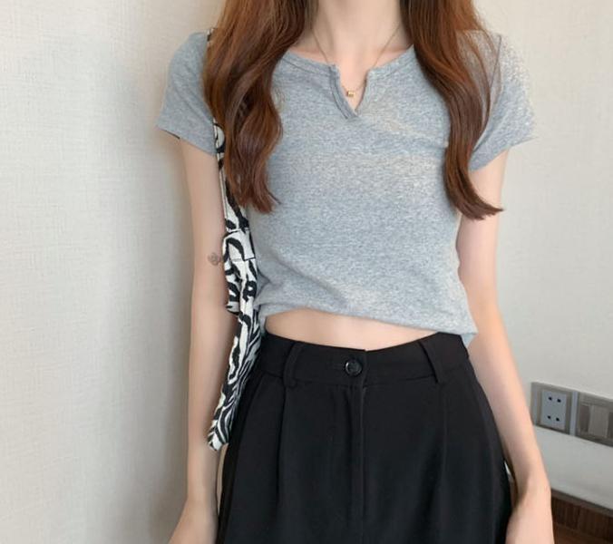 브이넥티 레이어드반팔티 여성레이어드티