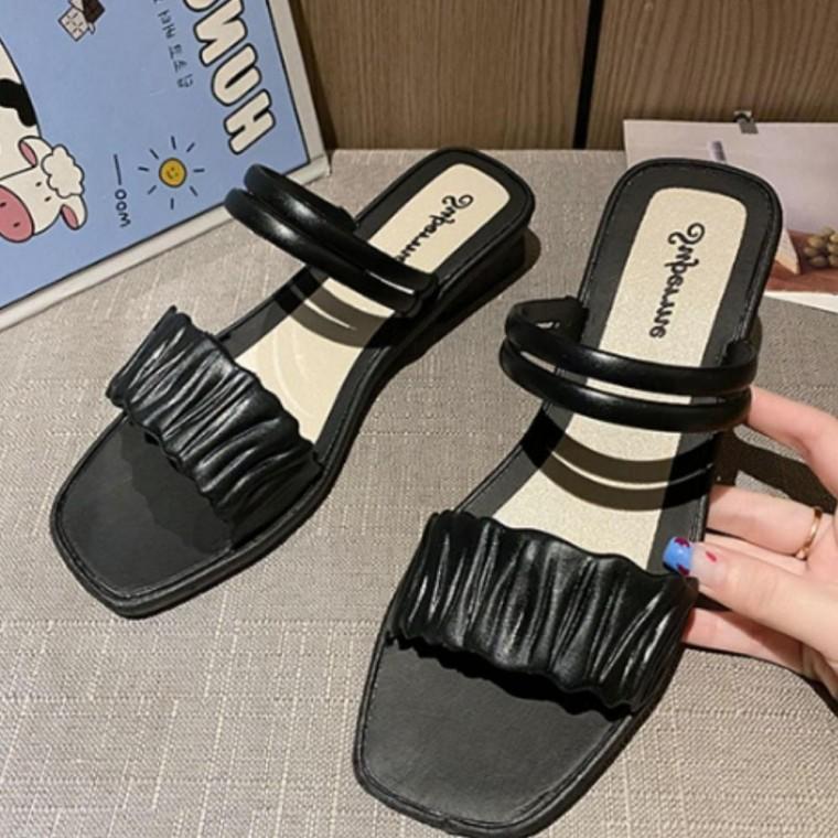 셔링 주름 핏살리는 썸머슈즈 우먼즈 통굽 슬리퍼 오픈토 여름슈즈