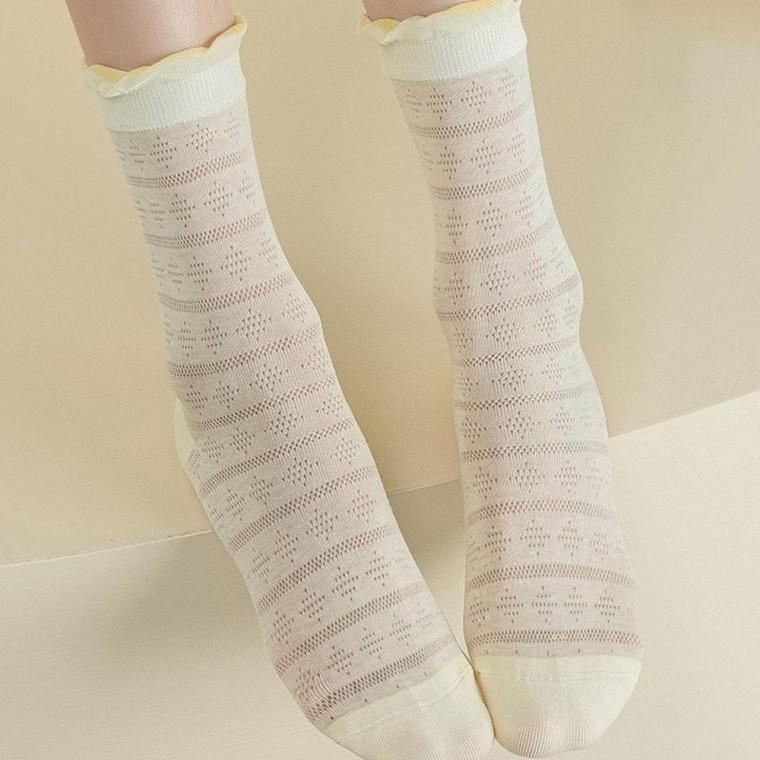 우먼즈 썸머 통기성 이지한 펀칭 파스텔 프릴 데일리 여성 캐주얼 양말
