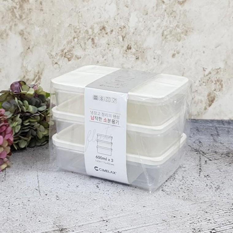 납작한 소분용기(600ml) 화이트(중) 3p