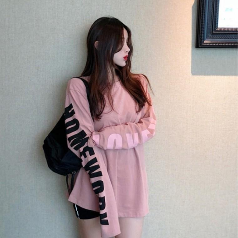 여리여리 소매 레터링 긴팔 티셔츠 HH-B34