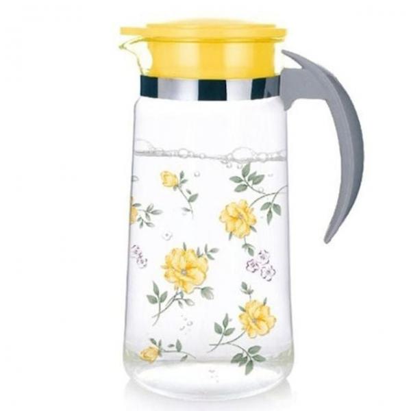 물병 냉장고 유리 물통 꽃 보틀 워터저그 옐로우 1.4L