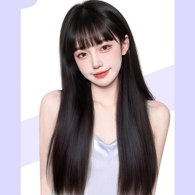 우먼즈 시스루 뱅 사이드 똑딱이 고정 정수리 볼륨 업 고열사 가발