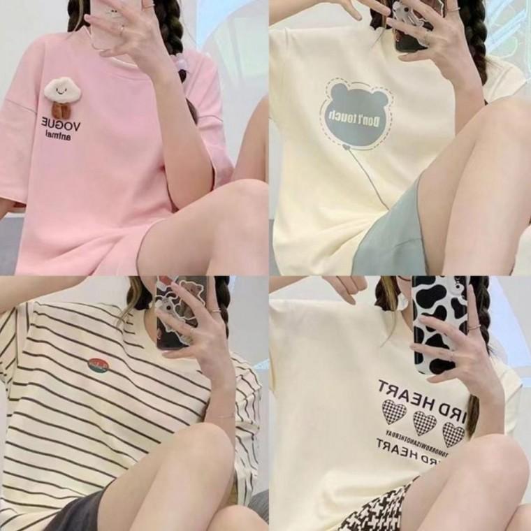 우먼즈 썸머 데일리 여유있는 루즈핏 귀여운 프린팅 반팔 홈웨어 세트