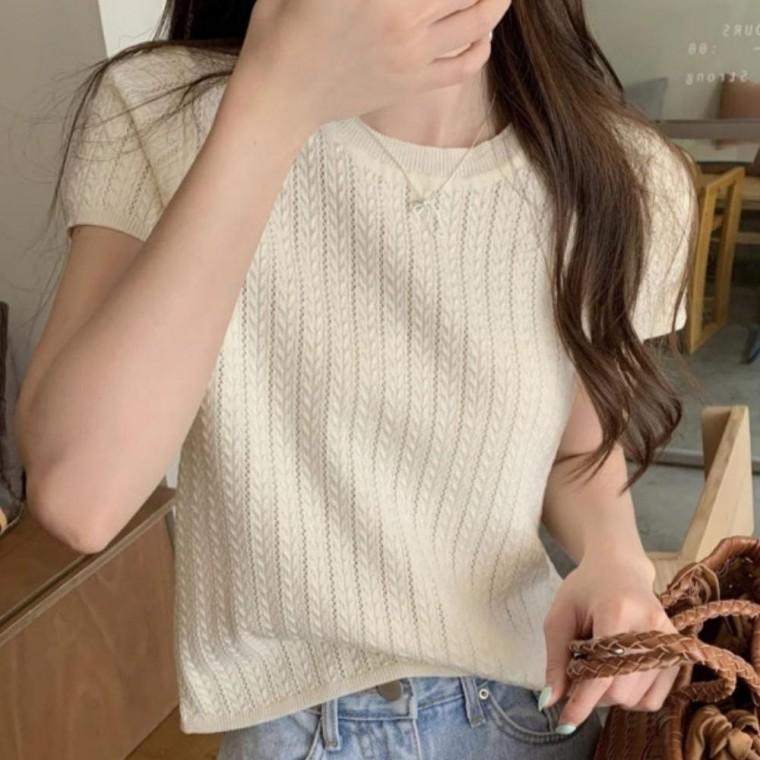 우먼즈 봄여름 구성좋은 감각핏 감각적 심플 데일리 스트릿 반팔 니트