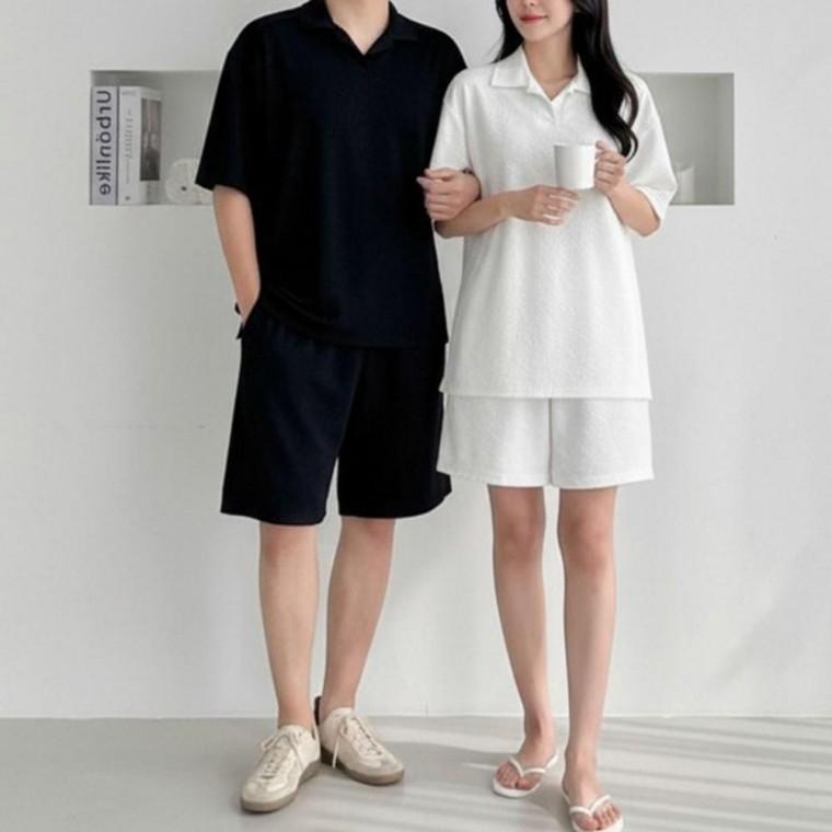 공용스타일 엠보 텍스처 손쉬운 반팔 반바지 이지룩 여름 상하 세트