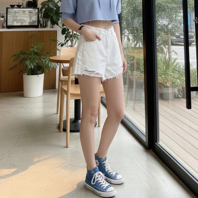 우먼즈 혜쉬턴 가볍게쓰는 찢청 데님 커팅 감각적 일상룩 캐주얼 핫팬츠