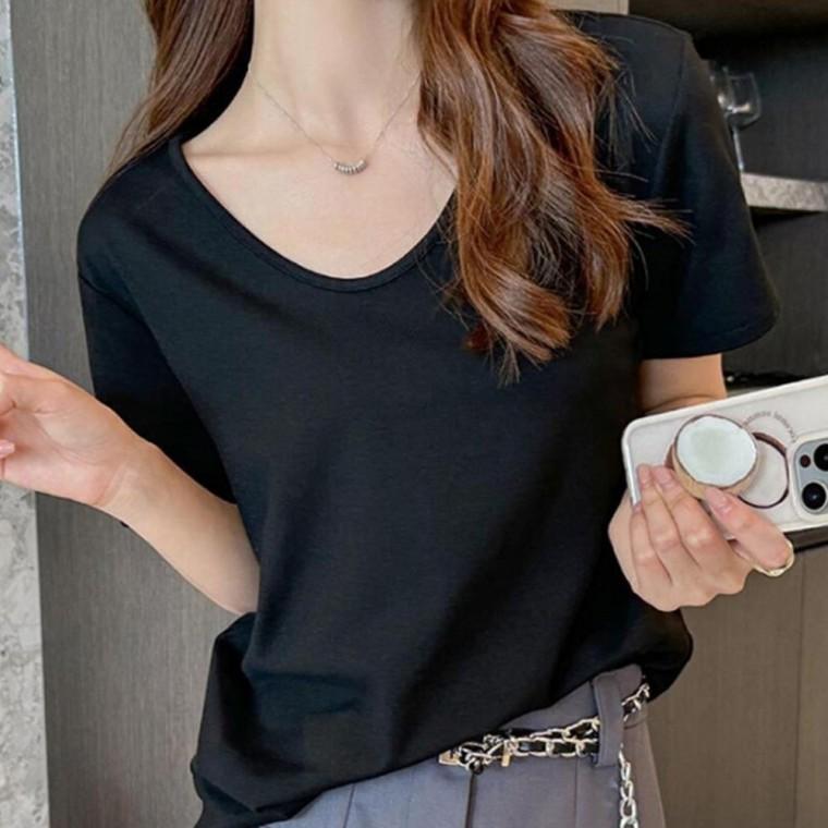 여성 모던한 무지 베이직 반팔티 1P 여유핏 데일리 이너 여름 티셔츠 U넥