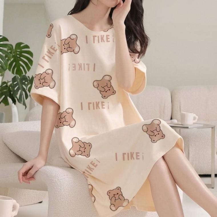 우먼즈 브라캡 구성좋은 내장 캐릭터 패턴 썸머 루즈핏 잠옷 홈웨어 원피스