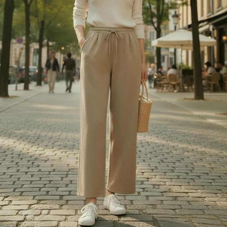 공용스타일 더블턱 마감좋은 허리밴드 스트링 쿨링 와이드 데일리 팬츠