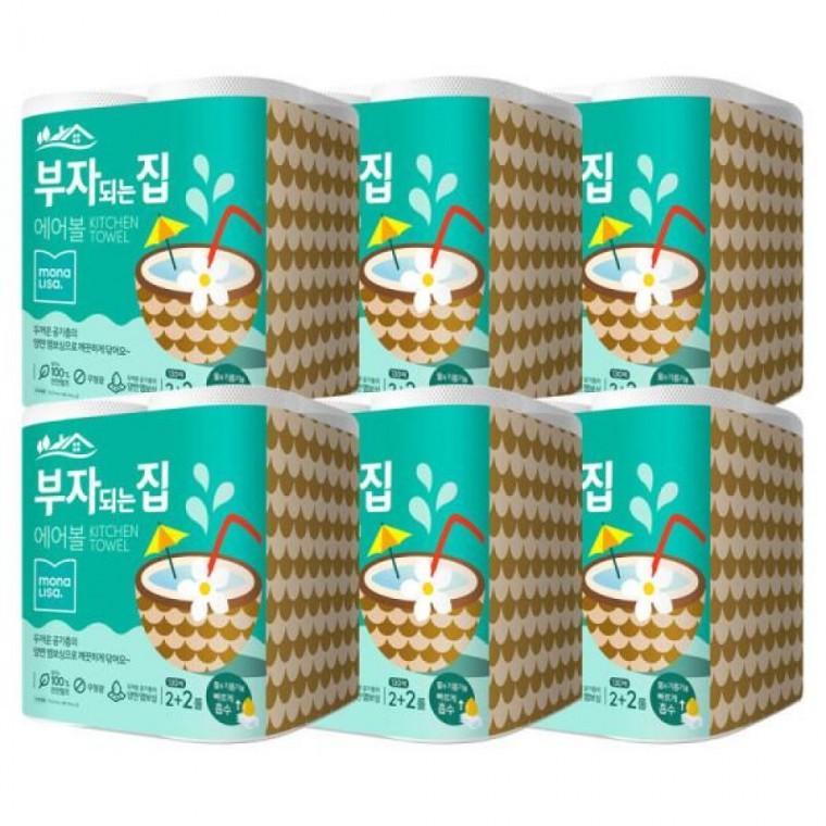부자되는집 에어볼 키친타올 130매 4롤 x 6팩
