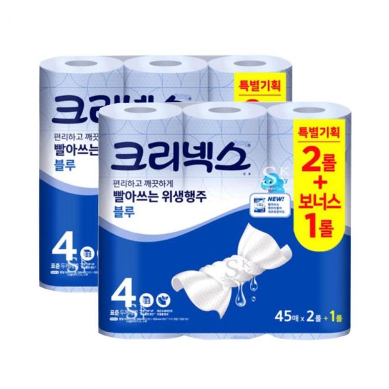 크리넥스 빨아쓰는 행주타올 프레쉬블루 45매x(2+1)롤x2팩