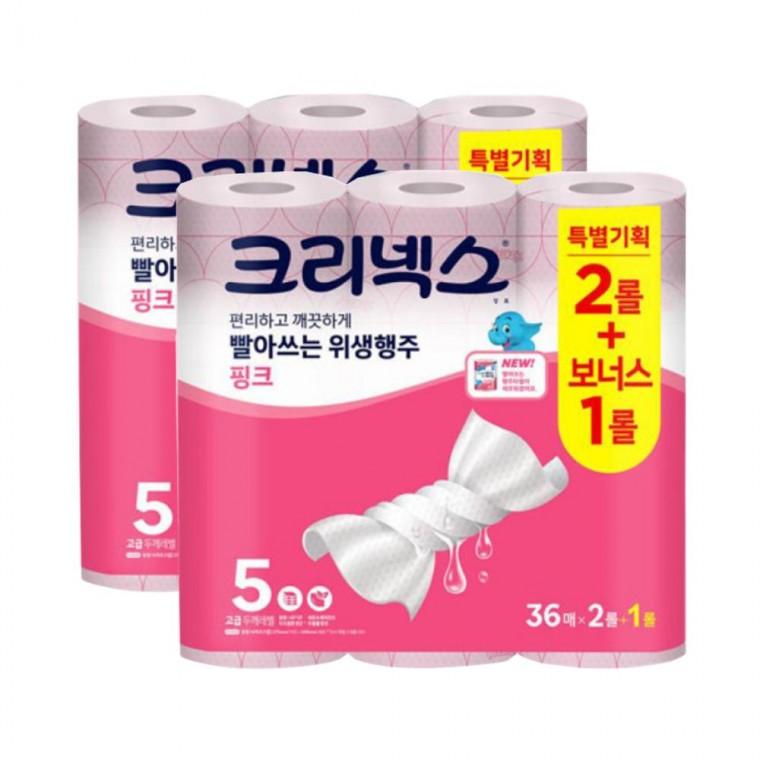 크리넥스 빨아쓰는 행주타올 핑크 36매(2+1)x2팩