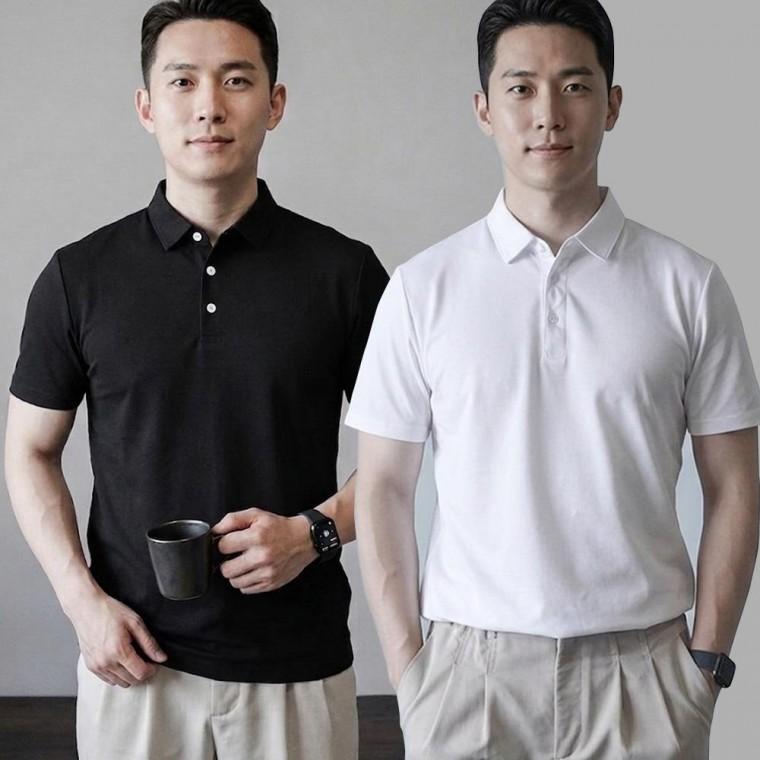 남성 여름 외출 출퇴근 솔리드 기본 편안한 소재 카라 반팔 티셔츠