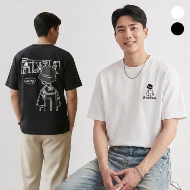남성 부드러운 면티 만화그래픽 등포인트 면반팔티