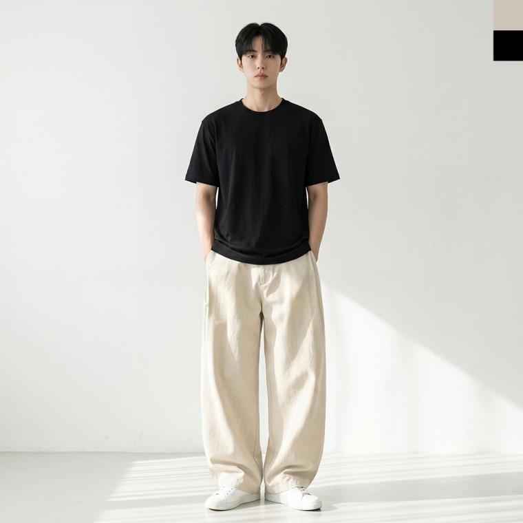 AGG 1001M 남자 사이드 핀턱 와이드 스트링 밴딩 코튼 팬츠