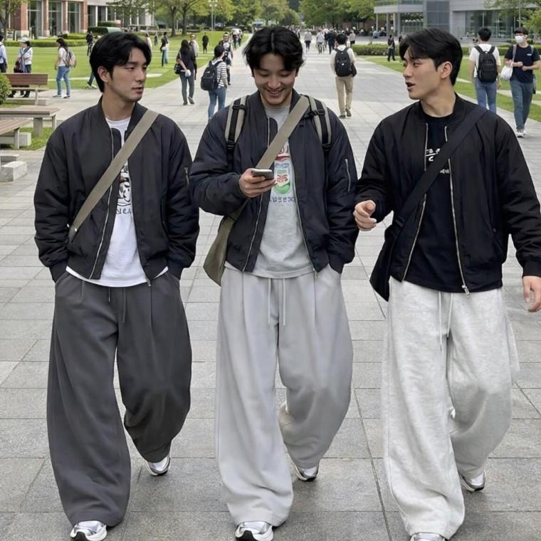 패피 2핀턱 왕통와이드형 스웨트팬츠 트레이닝팬츠 스판밴딩 봄여름 통넓