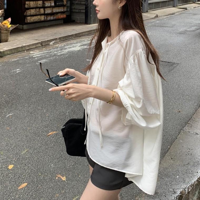 G127081 루즈핏 셔링 벌룬블라우스 빅사이즈셔츠
