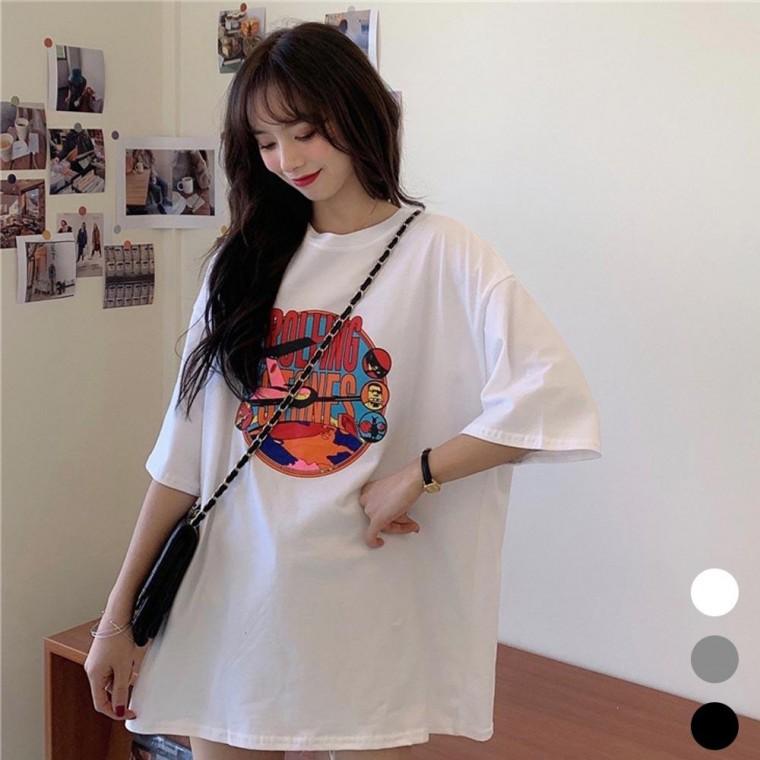 URK-580 루즈 여성 오버핏 라운드넥 원형 반팔 티셔츠
