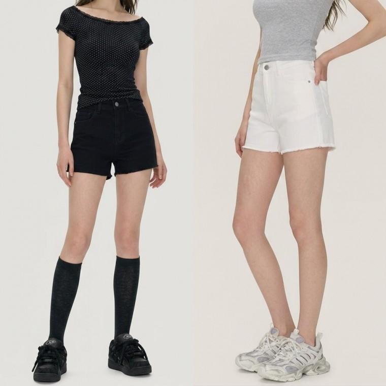 여성 밑단컷팅 스판 숏팬츠