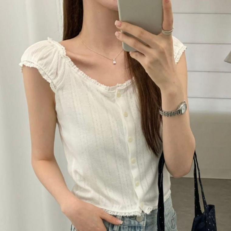 스퀘어넥 셔링 오프숄더 프릴 슬림핏 나시티