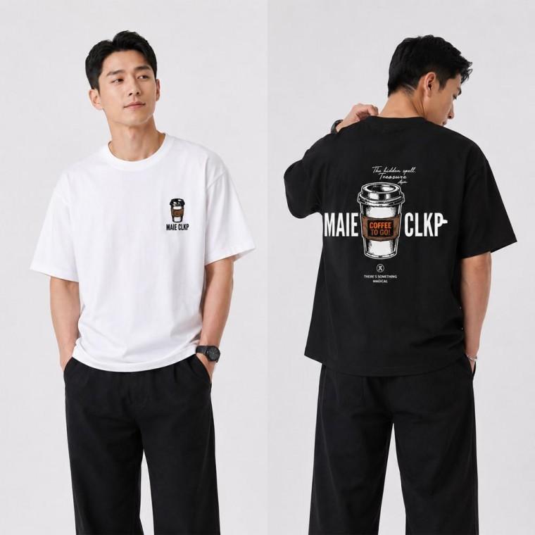 남성 스트릿 데일리 커피 레터링 그래픽 여름 캐주얼 반팔티셔츠