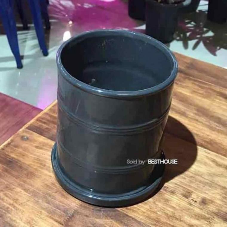 원형도자기화분 특이한화분 도자기화분 도기화분 유광 두줄원형 15x18