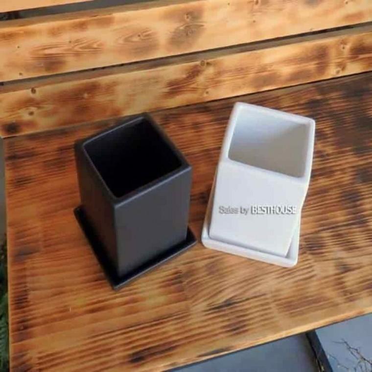 바질키우기 사각도기화분 미니화분 도기화분 사각 11x11x15