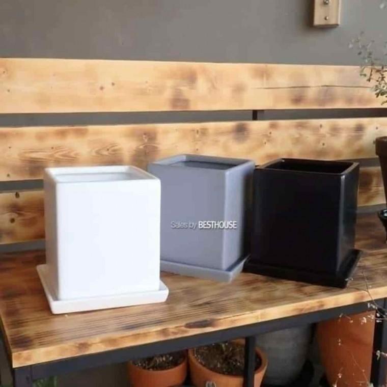 다육이화분 바질키우기 작은화분 도기화분 사각 15x15x15