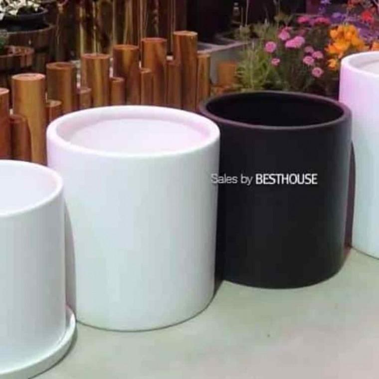분갈이 예쁜화분 거실화분 도기 원통형 화분 25x25