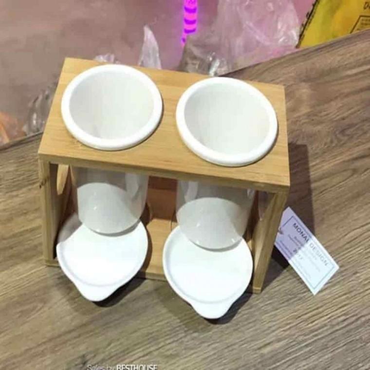 식물인테리어 화분선물 원통화분 도기화분 우드스탠드 2구