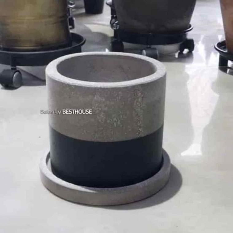 행운목분갈이 엔틱화분 정원소품 시멘트 원형 화분 17x17 블랙 투톤