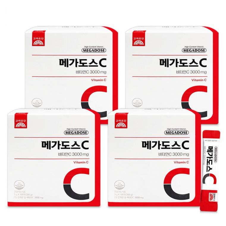 고려은단 메가도스C 비타민C 3000 3g x 100포 4개 영국산