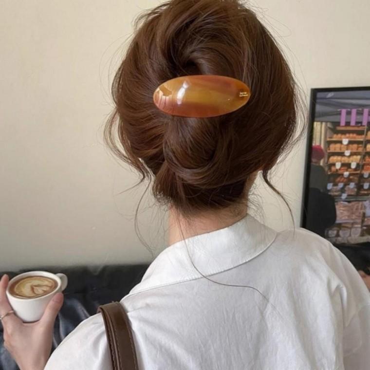 여자핏 머리핀 깔끔한 헤어핀 악세서리 마블 와이드 타원 자동핀