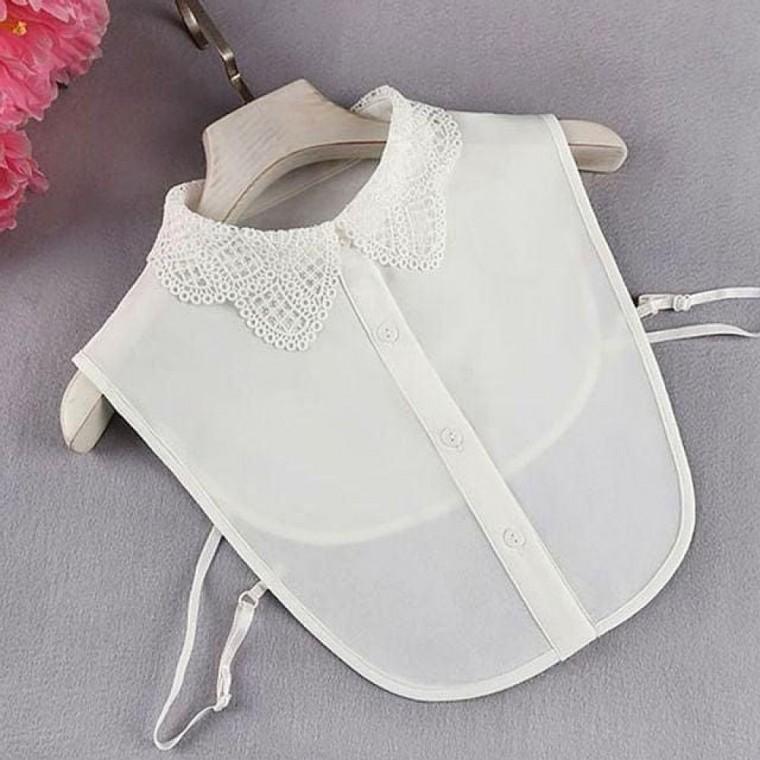 자수 2color 슬림핏 여자 펀칭 페이크카라 레이스 레이어드 카라